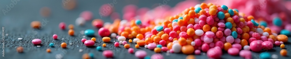 Close-up shot of various colored sprinkles scattered on a table, festive, festive, rainbow Close-up shot of various colored sprinkles scattered on a table, festive, festive, rainbow