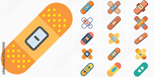 Bandage Icon Set – Medical Plaster and First Aid Patch Illustrations
