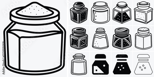 Salt and Pepper Shaker Vector Set – Black and White Icons Collection
