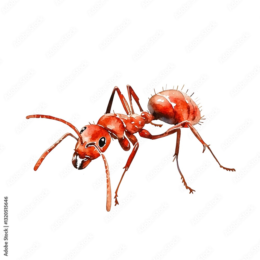 Watercolor art of a red ant isolated on white background artistic illustration Watercolor art of a red ant isolated on white background artistic illustration