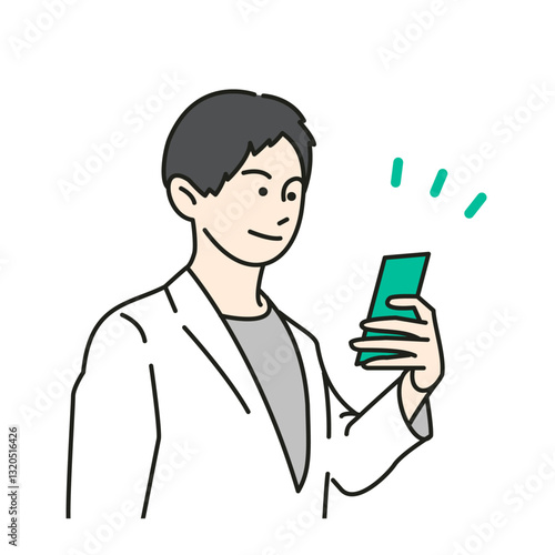 スマホを操作する男性のベクターイラスト