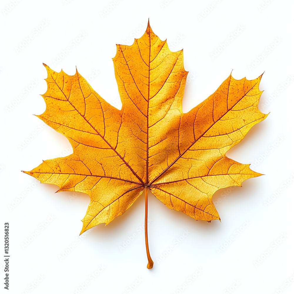 Obraz premium Isolated Golden Maple Leaf on White Background for Fall Designs