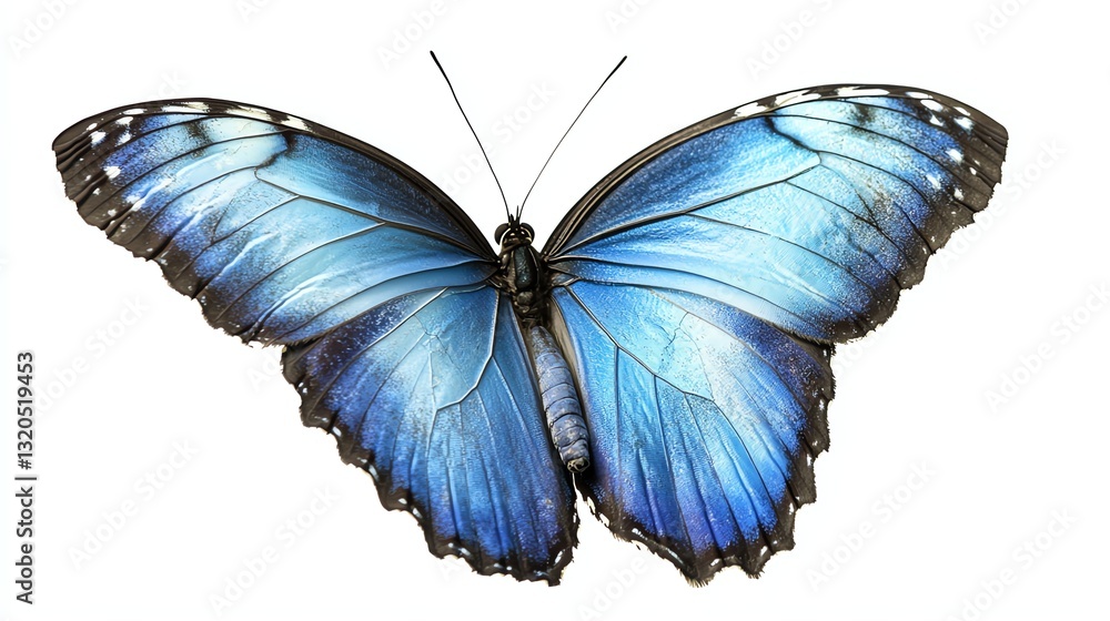 Obraz premium Striking Blue Morpho Butterfly with Open Wings on White Background