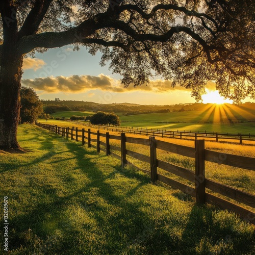 Cattle ranch with fenced pasture