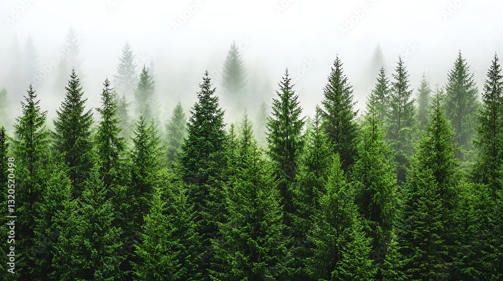 Dense Evergreen Forest with Fog Rolling Through the Trees Landscape Dense Evergreen Forest with Fog Rolling Through the Trees Landscape