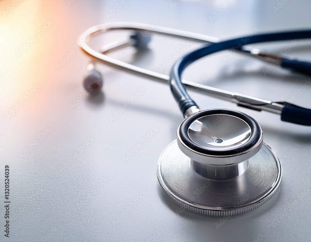 Stethoscope for medical doctor health diagnosis on white table background. Generated image