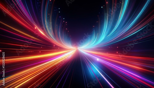 colorful light trails and particles dark background