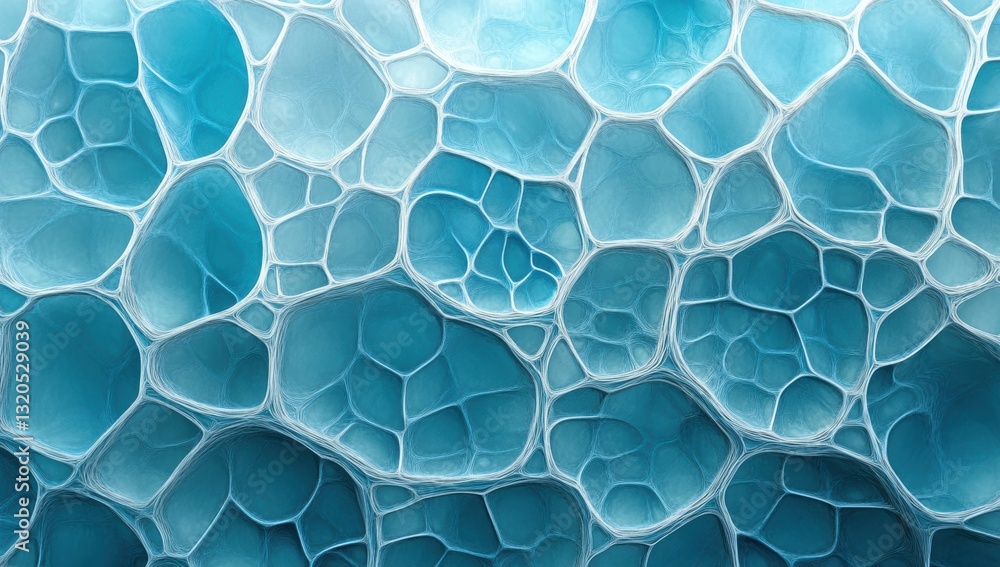 Obraz premium abstract blue organic mesh texture with interconnected bubble like cells creating a futuristic biological structure with icy translucent surface pattern