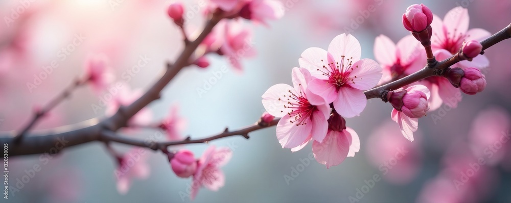 Cherry blossom tree branches with delicate pink flowers and buds, garden, scented, pastel Cherry blossom tree branches with delicate pink flowers and buds, garden, scented, pastel