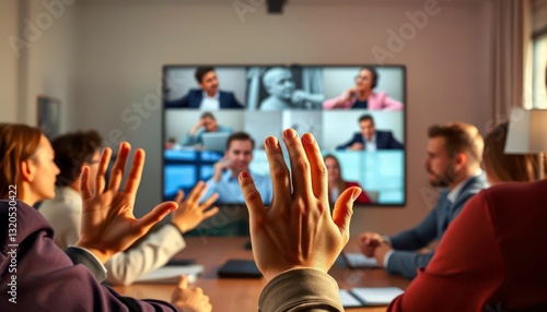 Energetic hands gesturing animatedly during a video conference,  communication, conference call