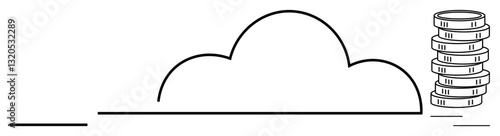 Cloud connected to a stack of coins symbolizing financial growth, savings, and digital opportunities. Ideal for business innovation, cloud computing, savings, investment, technology trends, financial