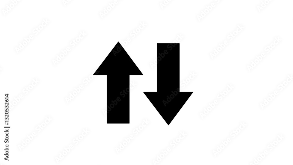 Black solid color directional up and down arrow on white background. signal icon Black solid color directional up and down arrow on white background. signal icon