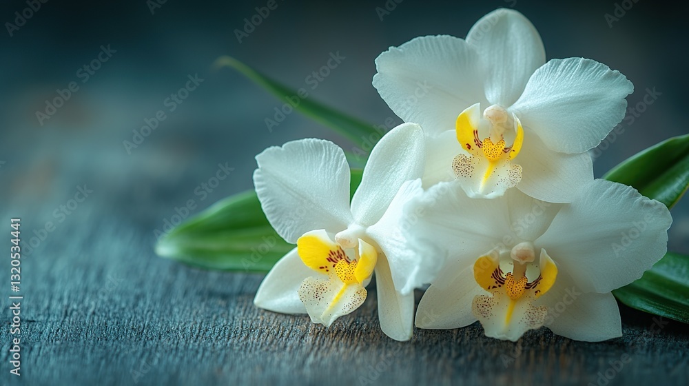 Delicate white orchids on dark wood Delicate white orchids on dark wood