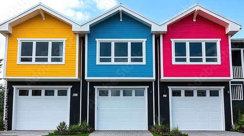 Colorful townhouses with vibrant exteriors