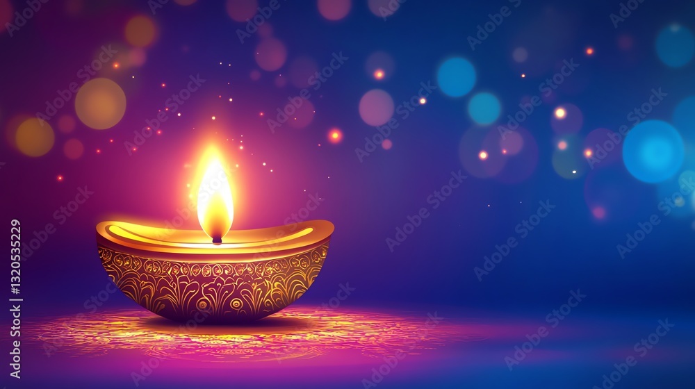 Glowing Diya Lamp with Flame for Diwali Festival Celebration Background Glowing Diya Lamp with Flame for Diwali Festival Celebration Background