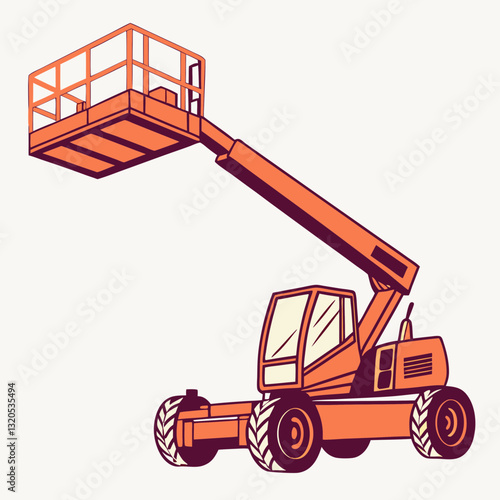 Stylized orange boom lift illustration ready for elevated work tasks