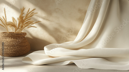 White Twill Viscose Fabric with African-Inspired Minimalist Decor