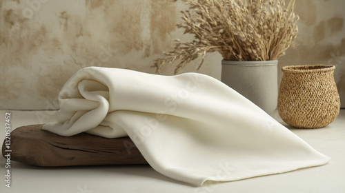 Obraz na płótnie White Twill Viscose Fabric with African-Inspired Minimalist Decor w salonie