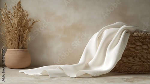 Obraz na płótnie White Twill Viscose Fabric with African-Inspired Minimalist Decor w salonie