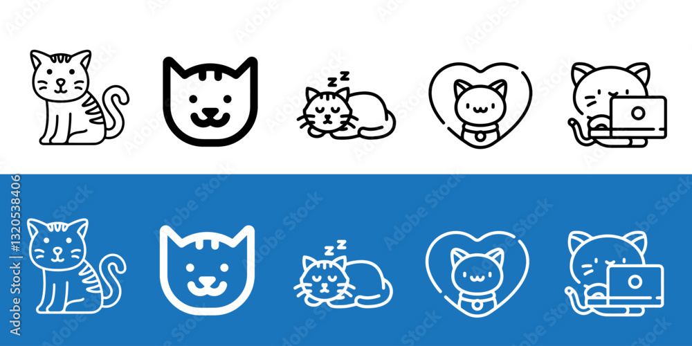 Cat icon set in Thin line black color vector art illustration on white background use for web and app, logo design. Cat icon set in Thin line black color vector art illustration on white background use for web and app, logo design.
