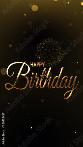 happy birthday animation text with vertical concept, smooth motion text, gold color, elegant, blur effect, luxury for greeting birth day, opening and etc