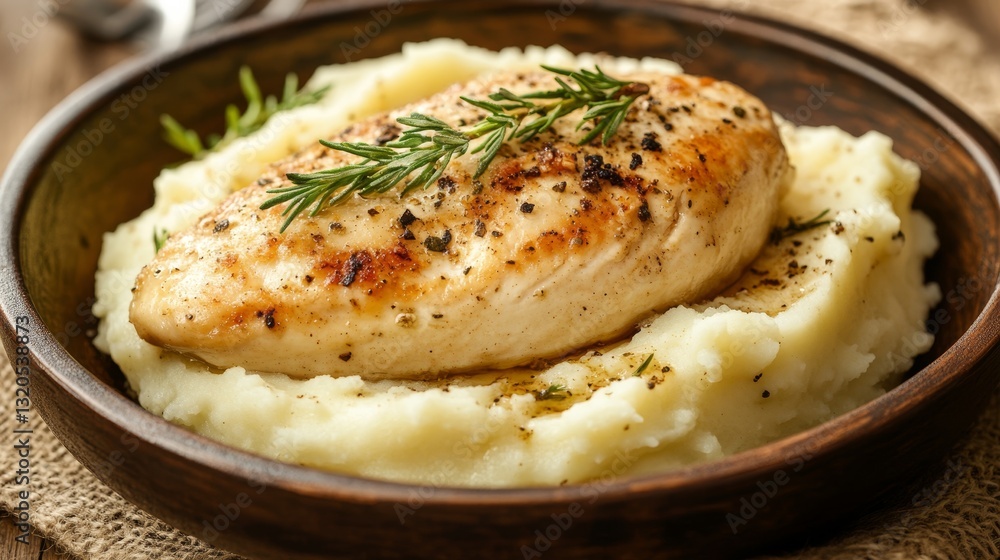 Rustic chicken breast and mashed potatoes. Premium food photo Rustic chicken breast and mashed potatoes. Premium food photo