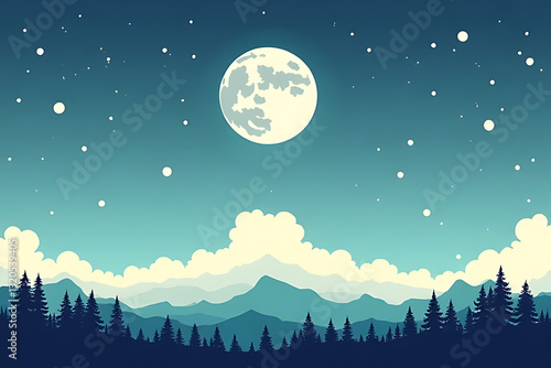 night landscape with moon and stars
