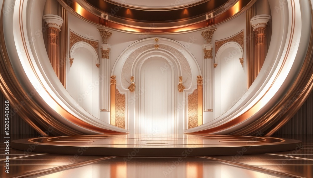 White golden ceremony award stage venue background.