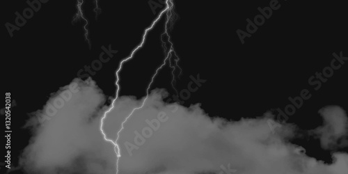 Thunder, lightnings and rain on a stormy summer night in black and white. Lightning bolts in the sky at night. 
