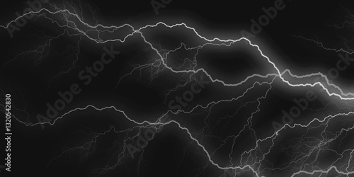 Thunder, lightnings and rain on a stormy summer night in black and white. Lightning bolts in the sky at night. 
