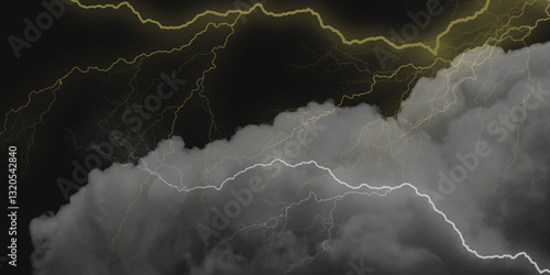 Thunder, lightnings and rain on a stormy summer night in black and white. Lightning bolts in the sky at night. 
