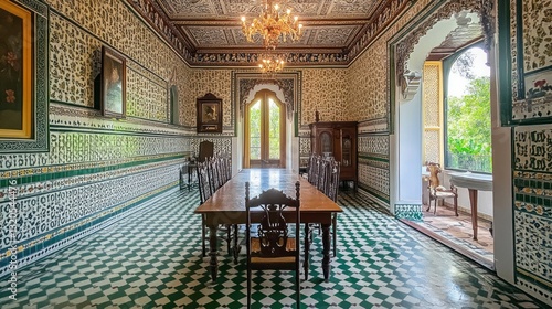 Wallpaper Mural An elegant dining room with decorative tiles and a chandelier Torontodigital.ca
