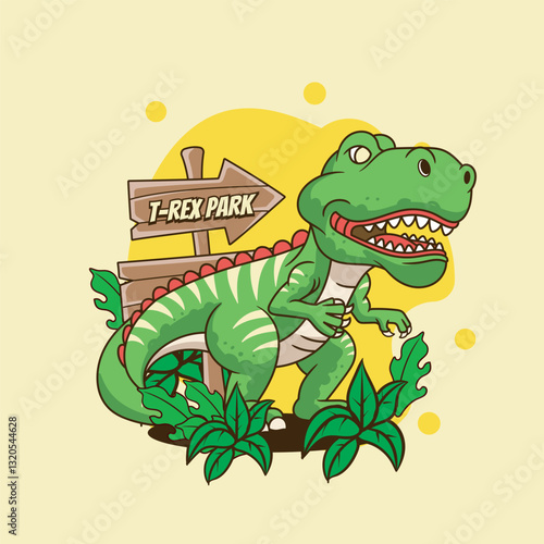 Vector Illustration of Tiny T-Rex with Cute Illustration Available for Tshirt Design