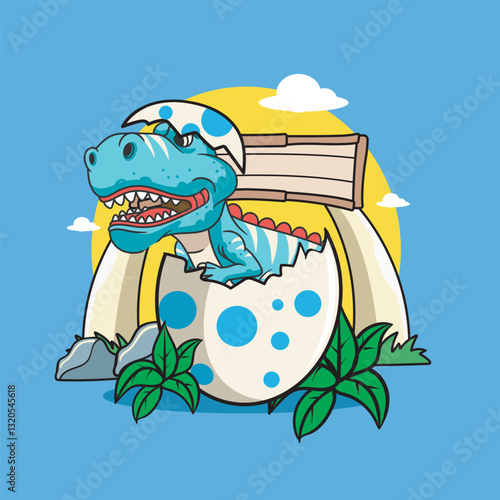 Vector Illustration of Tiny T-Rex in The Egg with Cute Illustration Available for Tshirt Design