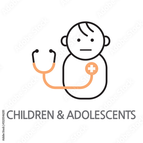 3.Children & Adolescents.eps. Children, youth icon. Edible children, youth care line illustration icon on white background. EPS, PNG, JPG