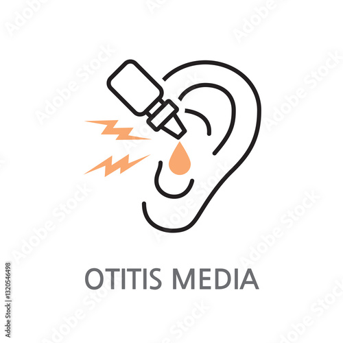 7.Otitis Media.eps.Ear, otitis media icon. Edible otitis media line illustration icon on white background. EPS, PNG, JPG