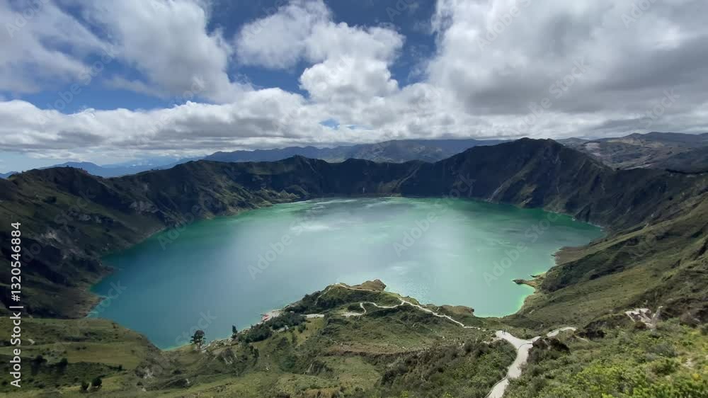 Quilotoa Lake crater water filled Ecuador Ecuadorian Andes caldera viewpoint landscape Quilotoa Lake crater water filled Ecuador Ecuadorian Andes caldera viewpoint landscape
