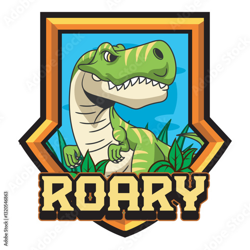 Vector Illustration of Tiny T-Rex with Cute Illustration Available for Logo Badge