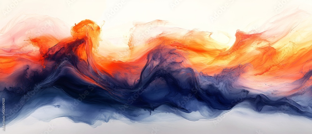 Fototapeta premium Controlled Explosion of Vermilion and Navy Blue Ink Abstract Art