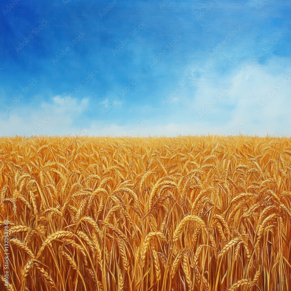 Fototapeta premium Golden wheat field under blue sky