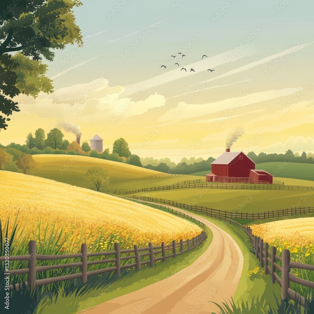 Farm landscape transparent vector Farm landscape transparent vector