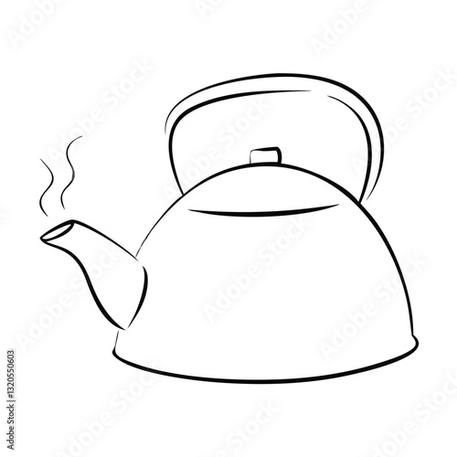 Simple line drawing of a steaming kettle