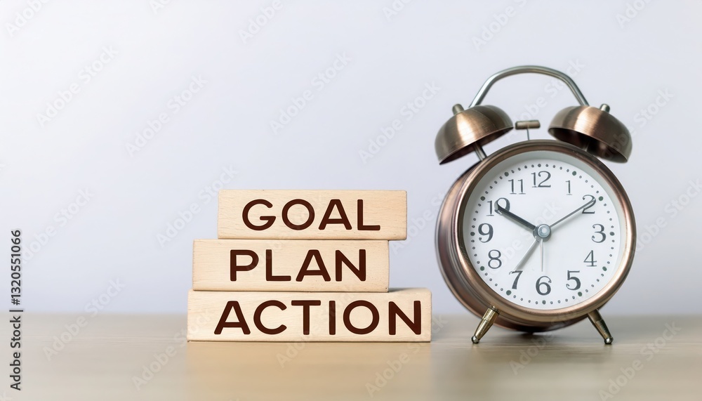 Clock with motivational words: Goal, Plan, Action for success. Clock with motivational words: Goal, Plan, Action for success.