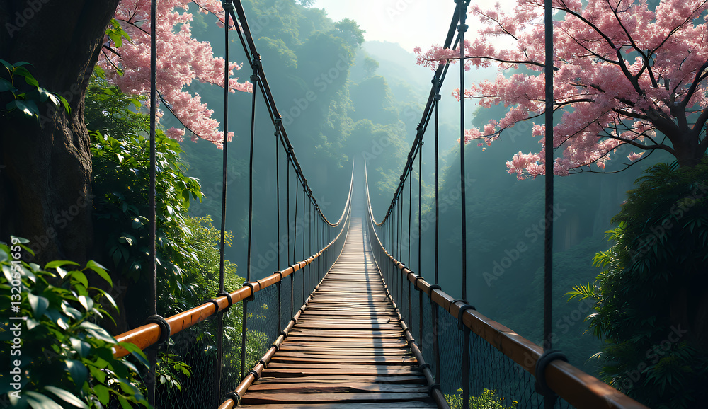 Fototapeta premium A suspension bridge that continues endlessly through the forest