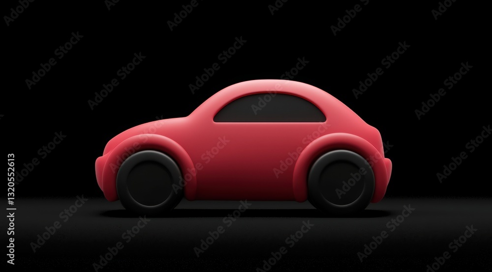 Fototapeta premium Red Toy Car on Black Background with Soft Light and Shadows