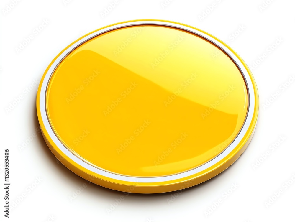 Glossy Yellow Circle Button on White Background for Web Design Glossy Yellow Circle Button on White Background for Web Design