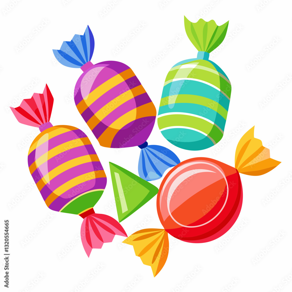 Naklejka premium wrapped candy assortment with vibrant wrappers 