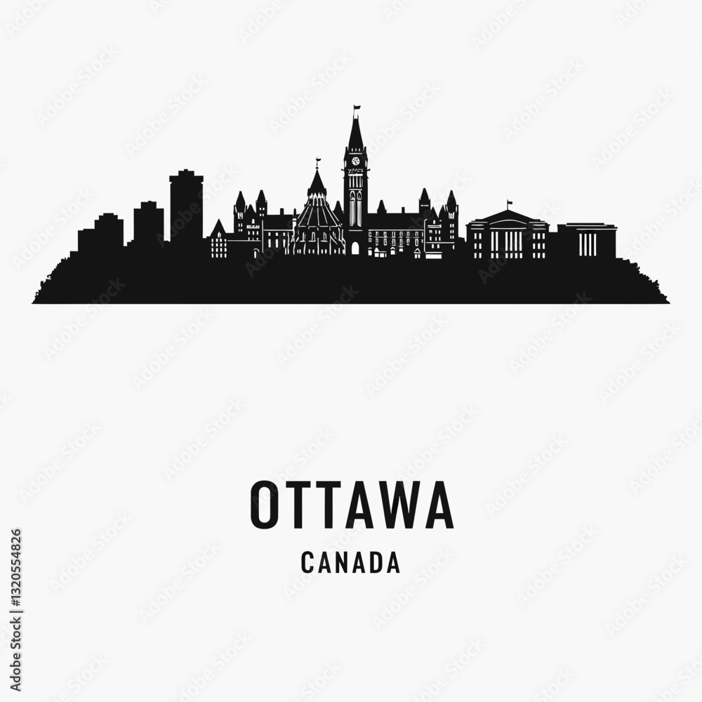 Ottawa Cityscape - Black and White Vector Ottawa Cityscape - Black and White Vector