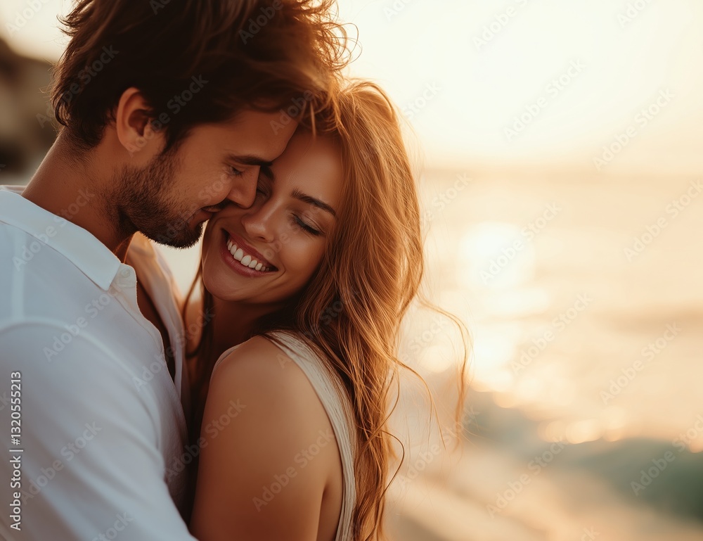 Happy young couple on vacation at seaside, enjoying life, honeymoon Happy young couple on vacation at seaside, enjoying life, honeymoon
