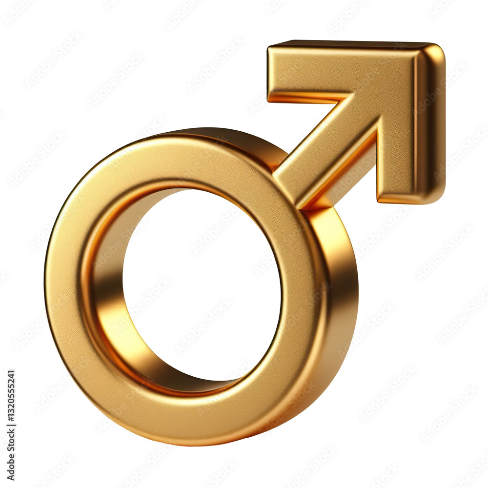 Gold male gender symbol in 3D rendering, Isolated on a white background PNG Gold male gender symbol in 3D rendering, Isolated on a white background PNG